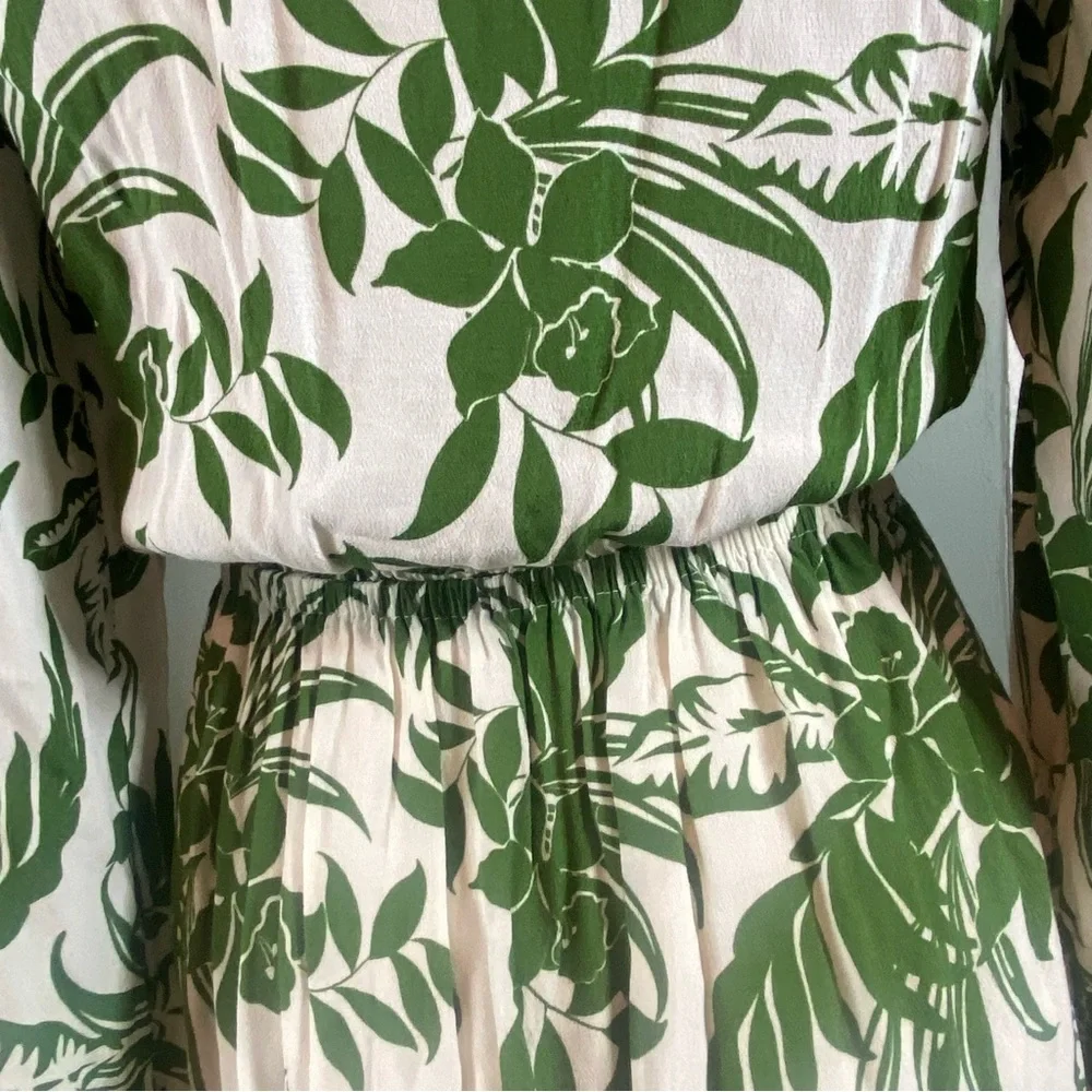 L*Space Geneva Bell Sleeve Tropical Green Leaf Print Mini Dress Hawaiian Small S - Picture 9 of 15